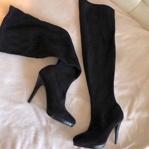 ALDO 40 size 9 Velvet knee high black platform boots.